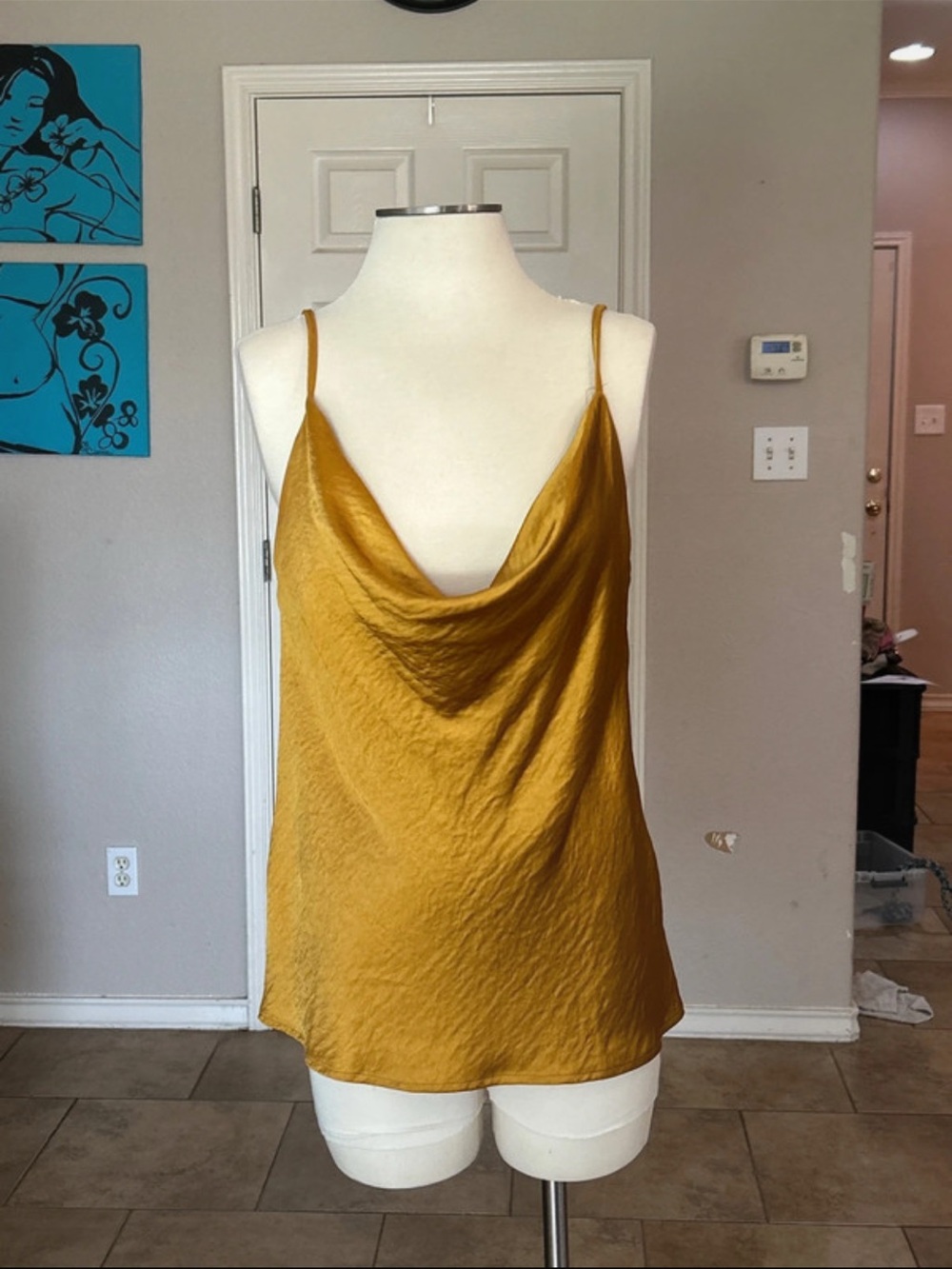 Umgee Mustard Satin Cowl Neck Camisole